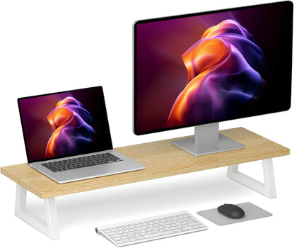 TEAMIX 31.5 inch Dual Monitor Riser for 2 Monitors, Long Monitor Stand Riser TV Stand Riser Monitor Stand for Desk Wood & Steel Desktop Riser Desk Organization Home Office