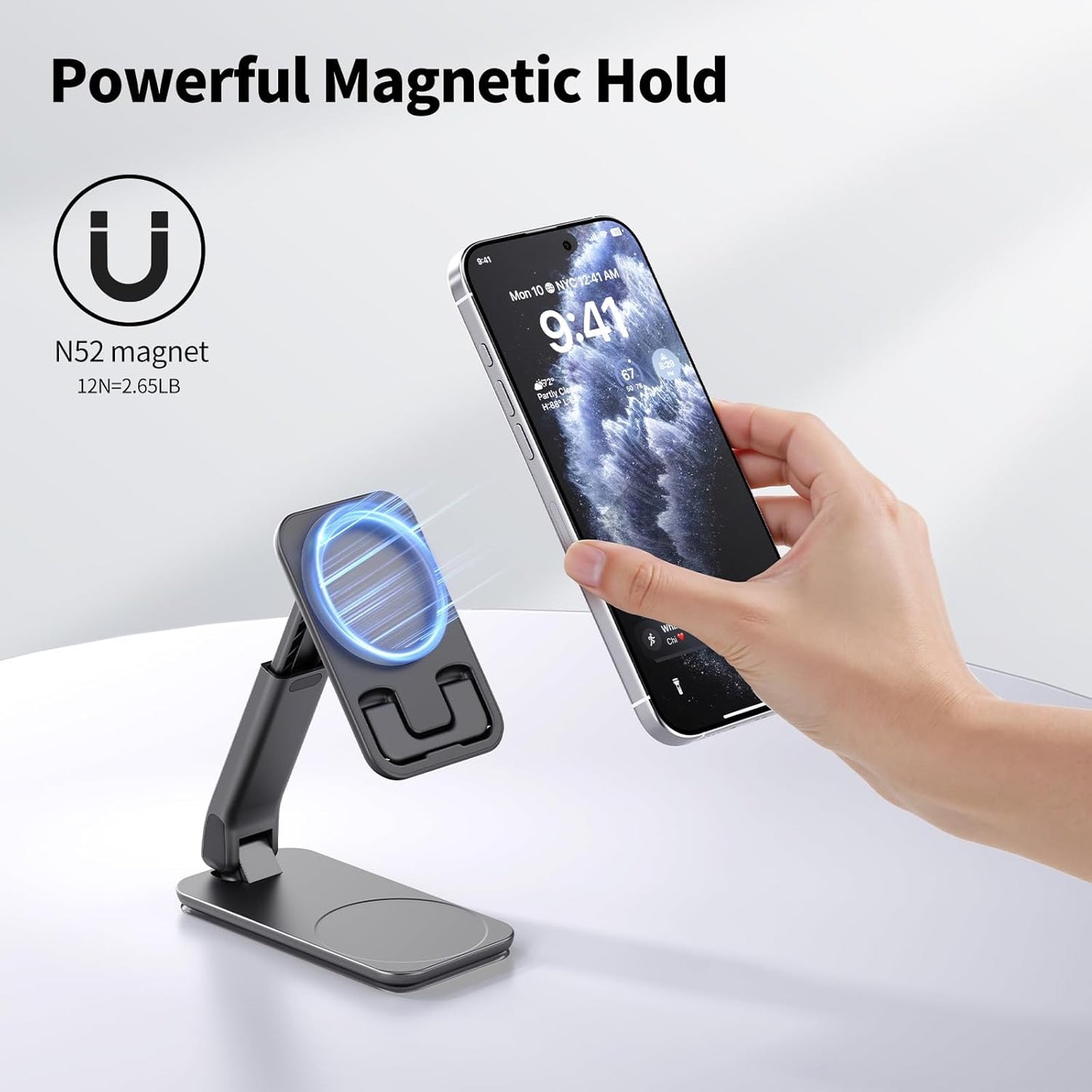 iWALK Magnetic Cell Phone Stand for Desk, Angle and Height Adjustable Mobile Phone Holder, Foldable Magnet Stand for iPhone 17 16 15 14 13 12 Pro Max and iPad, Cell Phone Holder for Samsung, White
