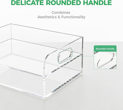 2-Tier Clear Acrylic Paper Trays, Desk File Organizer, A4 Paper Holder, Low-Profile Desk File Sorter for Office/Home, Clear Stackable Letter Tray for Bills, Crafts, Notebooks - Horizontal