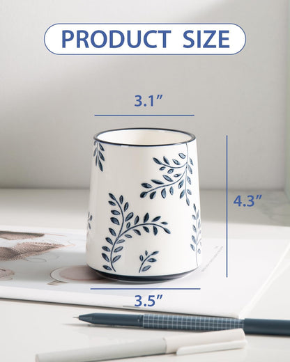 Pencil Holder for Desk, Ceramic Pen Holder, Blue and White Chinoiserie Desk Pen Organizer, Flowers and Branches