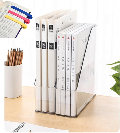 2-Pack Clear Acrylic Vertical Magazine File Holders – Desktop Organizer for Books, Documents, Binders, Envelopes, Includes 3 Bonus Silicone Bookmarks