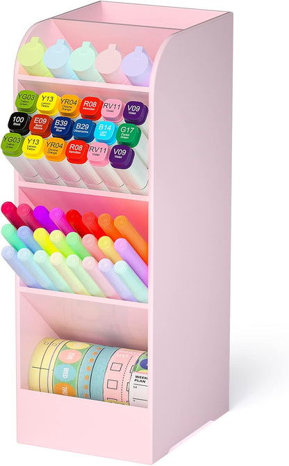 Asten Pen Holder, Pencil Holder for Desk, Pen Organizer for Office, School, Desktop, Large Capacity Pen Storage Organizer with 5 Compartment for Pens, Markers, Makeup Brush, Cosmetics (Clear, 1 Pack)