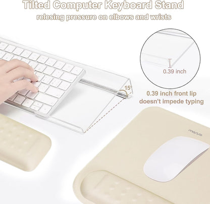 MOSISO Computer Keyboard Stand&Wrist Rest Support for Keyboard &Mouse Pad Set, Ergonomic Massage Wrist Rest Set, Easy Typing Working Acrylic Clear Stand for Office Home, Apricot