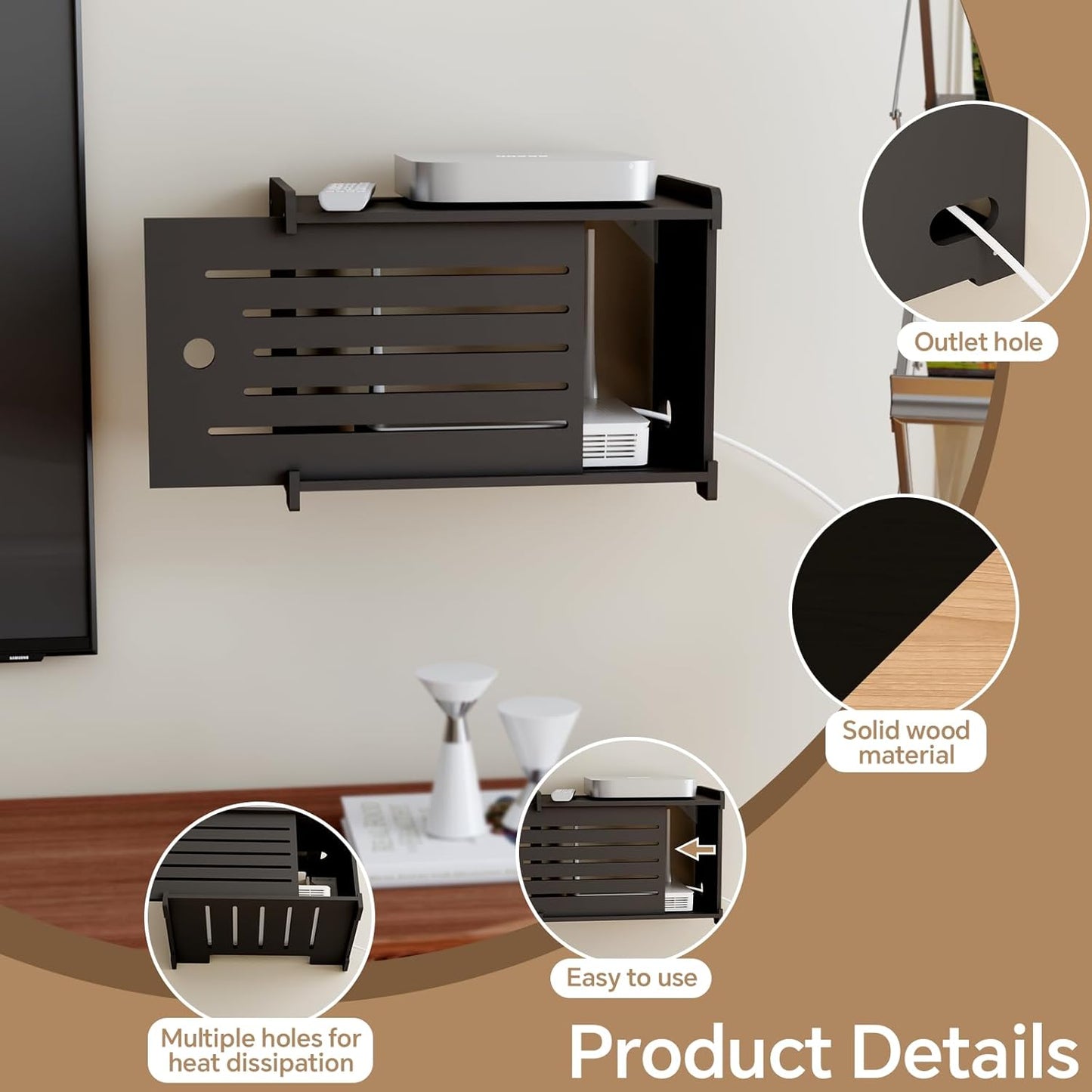 Wooden WiFi Router Storage Box Hider Shelf, Decorative Projector Box Hider Rack Countertop, for Cable, Modem, Internet, Router Power Cover Storage Organizer Cabinet Wall Mounted, Solid Wood