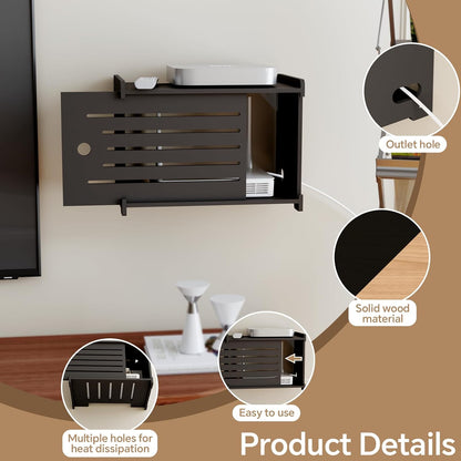 Wooden WiFi Router Storage Box Hider Shelf, Decorative Projector Box Hider Rack Countertop, for Cable, Modem, Internet, Router Power Cover Storage Organizer Cabinet Wall Mounted, Solid Wood