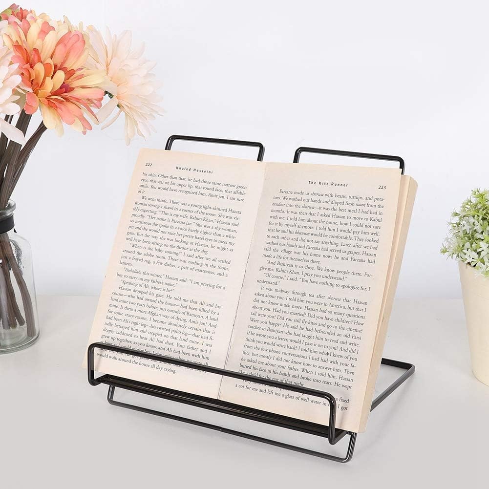 Cookbook Stand, Metal Reading Cookbook Holder Iron Recipe Book Holder Magazine Reading Rack for Home, Kitchen Desk Book Stand Desk Book Stand(Black)