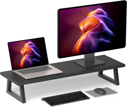 TEAMIX 31.5 inch Dual Monitor Riser for 2 Monitors, Long Monitor Stand Riser TV Stand Riser Monitor Stand for Desk Wood & Steel Desktop Riser Desk Organization Home Office