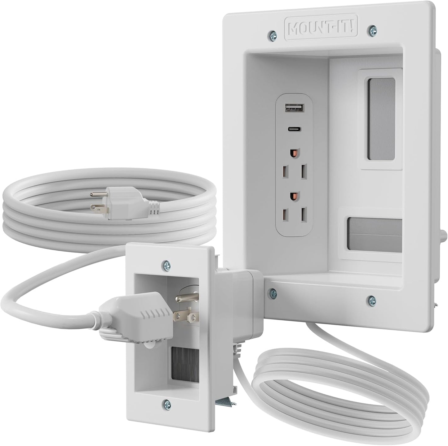 Mount-It! in-Wall TV Cable Concealer Kit with Recessed Power – Triple Outlet, 9ft Cord, and Hand Saw – Easy, Safe Cable Management for Organized TV and Home Theater Setups