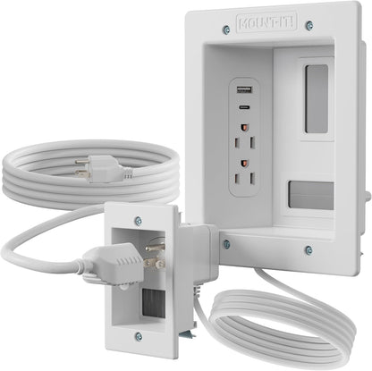 Mount-It! in-Wall TV Cable Concealer Kit with Recessed Power – Triple Outlet, 9ft Cord, and Hand Saw – Easy, Safe Cable Management for Organized TV and Home Theater Setups
