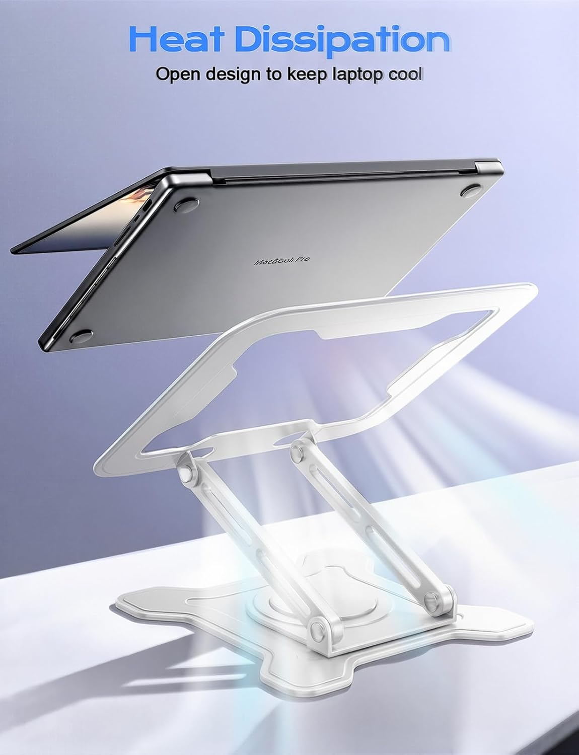 JCZT Adjustable Laptop Stand for Desk, 360° Rotating Base Ergonomic Computer Stand, Laptop Riser Foldable Protable for Office Home Fits Compatible with MacBook Pro/Air Notebook up to 10-16" Black