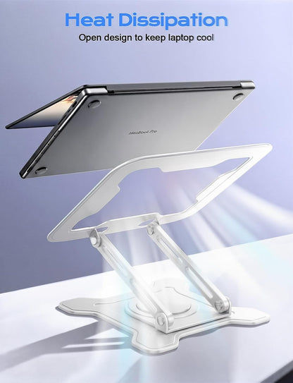 JCZT Adjustable Laptop Stand for Desk, 360° Rotating Base Ergonomic Computer Stand, Laptop Riser Foldable Protable for Office Home Fits Compatible with MacBook Pro/Air Notebook up to 10-16" Black
