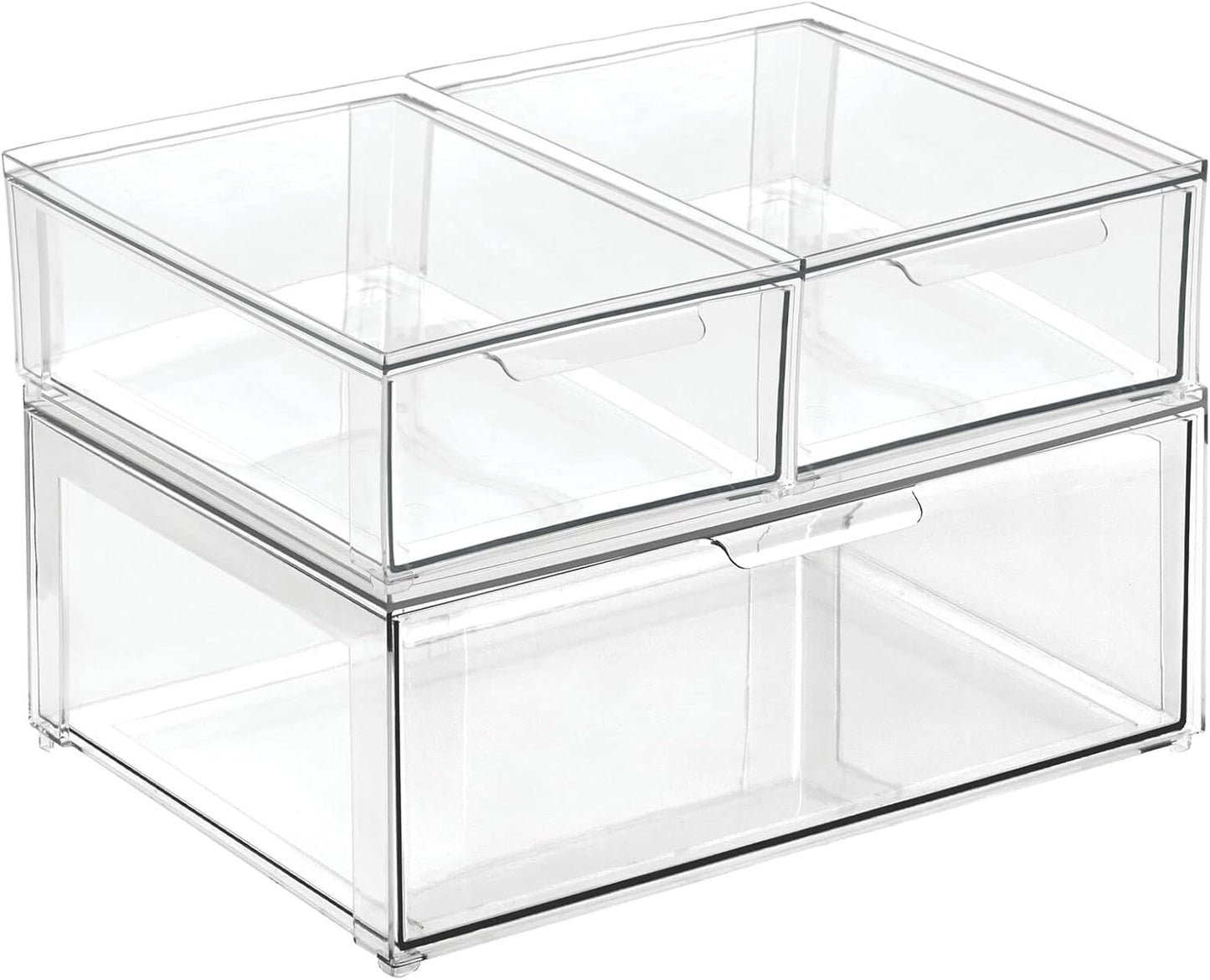 mDesign Plastic Stackable Closet Storage Organizer Bin Containers with Front Pull Drawer for Cabinet, Desk, Shelf, Cupboard, or Dresser Organization - Lumiere Collection - Clear