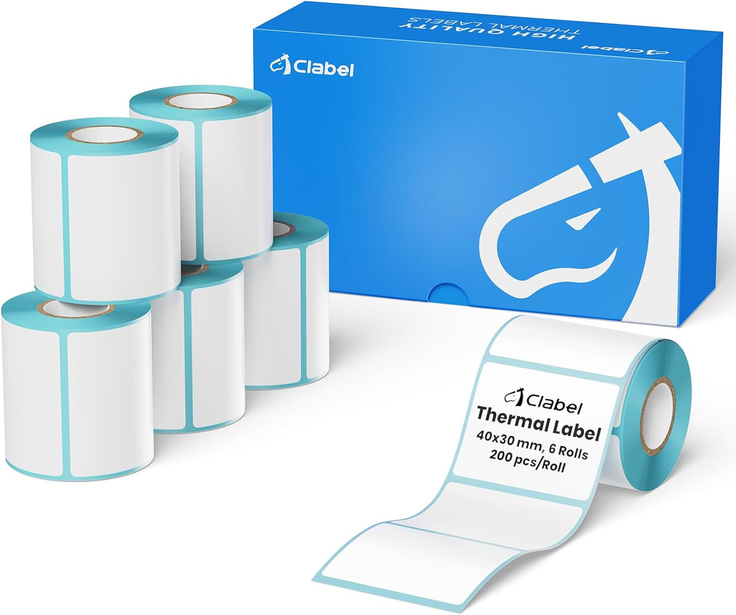 Clabel Printable White Cable Labels 6 Rolls of Thermal Self-Adhesive Paper Labels Tape, 25x78mm (1"x3") 100 Sheets Per Roll, Black Print on White Sticker Tags Durable