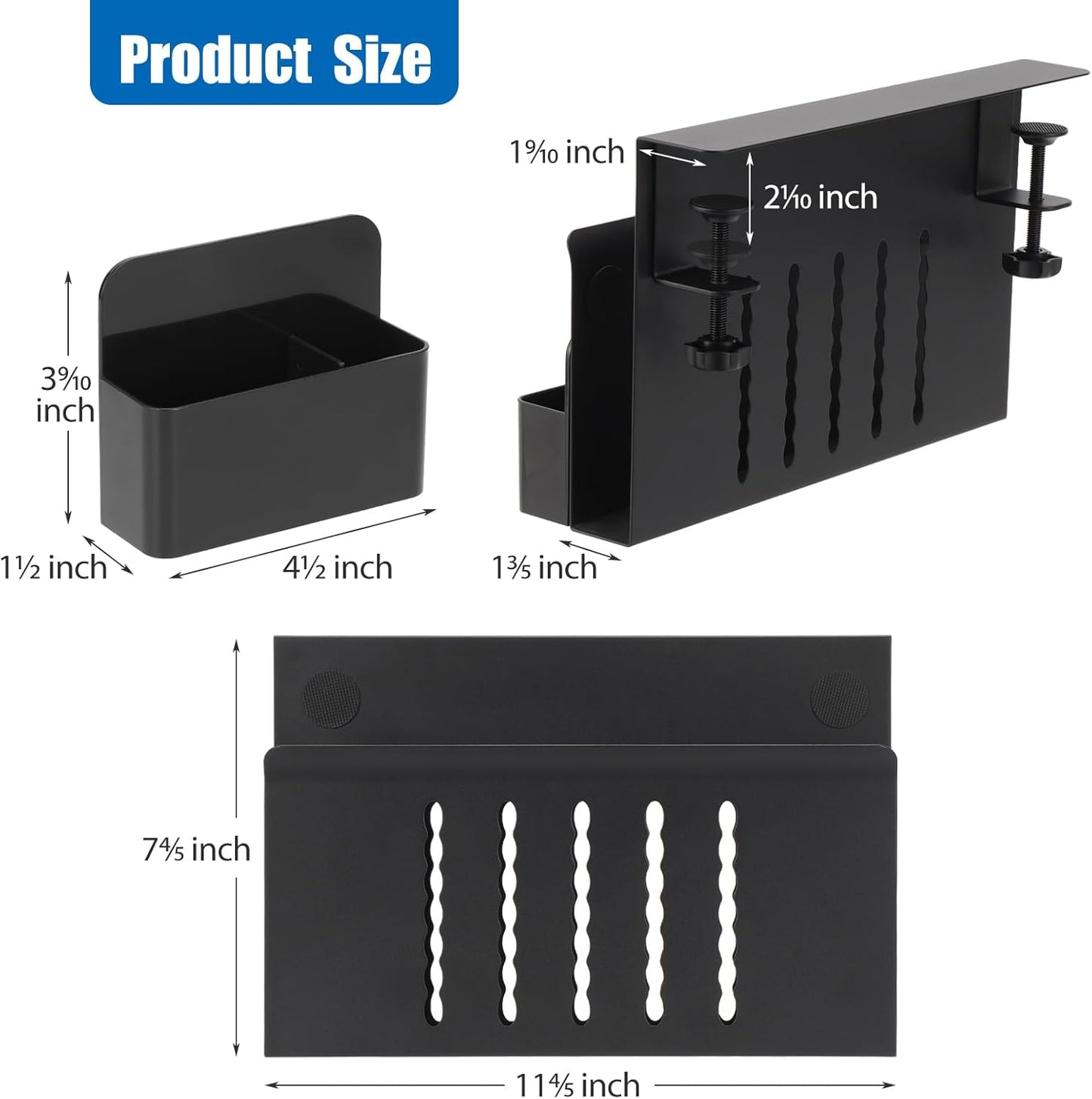 Desk Side Storage, Under Desk Laptop Mount, Table Side Hanging File Organizer, No Drill Clamp On Cable Management Tray, Laptop Holder with Magnetic Pen Holder for Office and Home