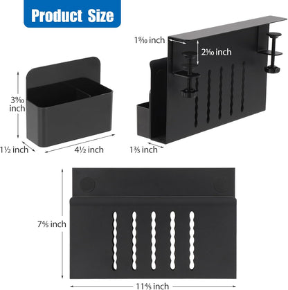 Desk Side Storage, Under Desk Laptop Mount, Table Side Hanging File Organizer, No Drill Clamp On Cable Management Tray, Laptop Holder with Magnetic Pen Holder for Office and Home