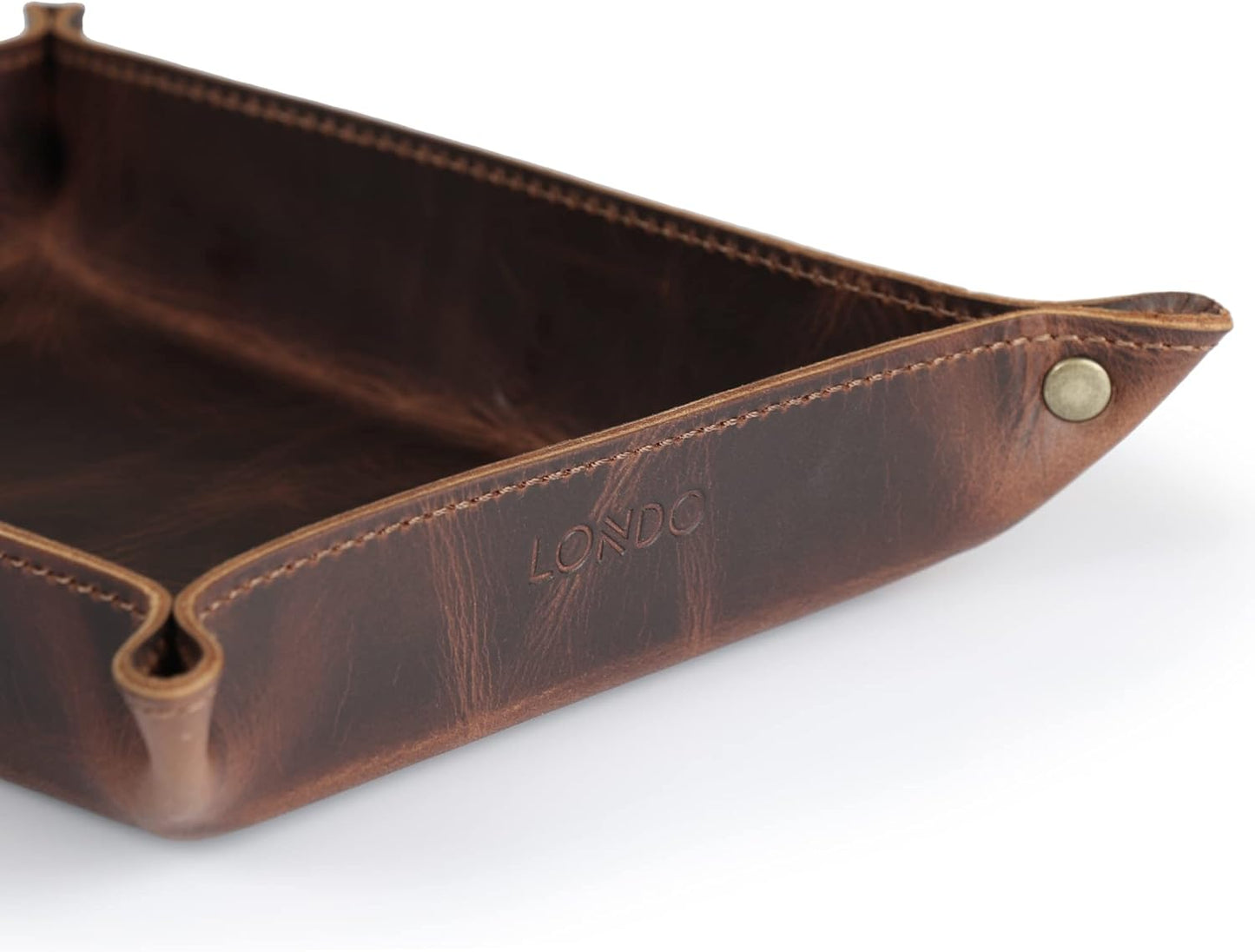 Londo Genuine Leather Tray Organizer - Practical Lightweight Water Resistant Computer Table Desk Storage Box for Wallets, Watches, Keys, Coins, Cell Phones and Office Equipment