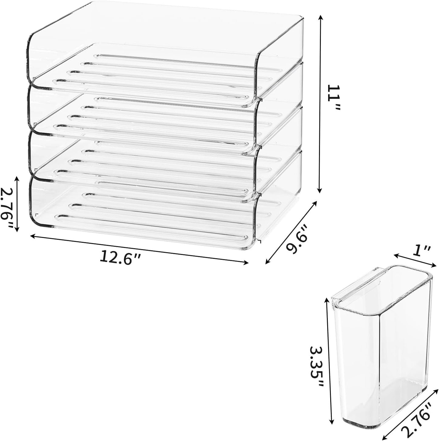 FANXIYQ 4-Tier Acrylic Paper Tray Organizer - Low-Profile Desk File Sorter for Office/Home, Clear Stackable Letter Tray for Bills, Crafts, Notebooks