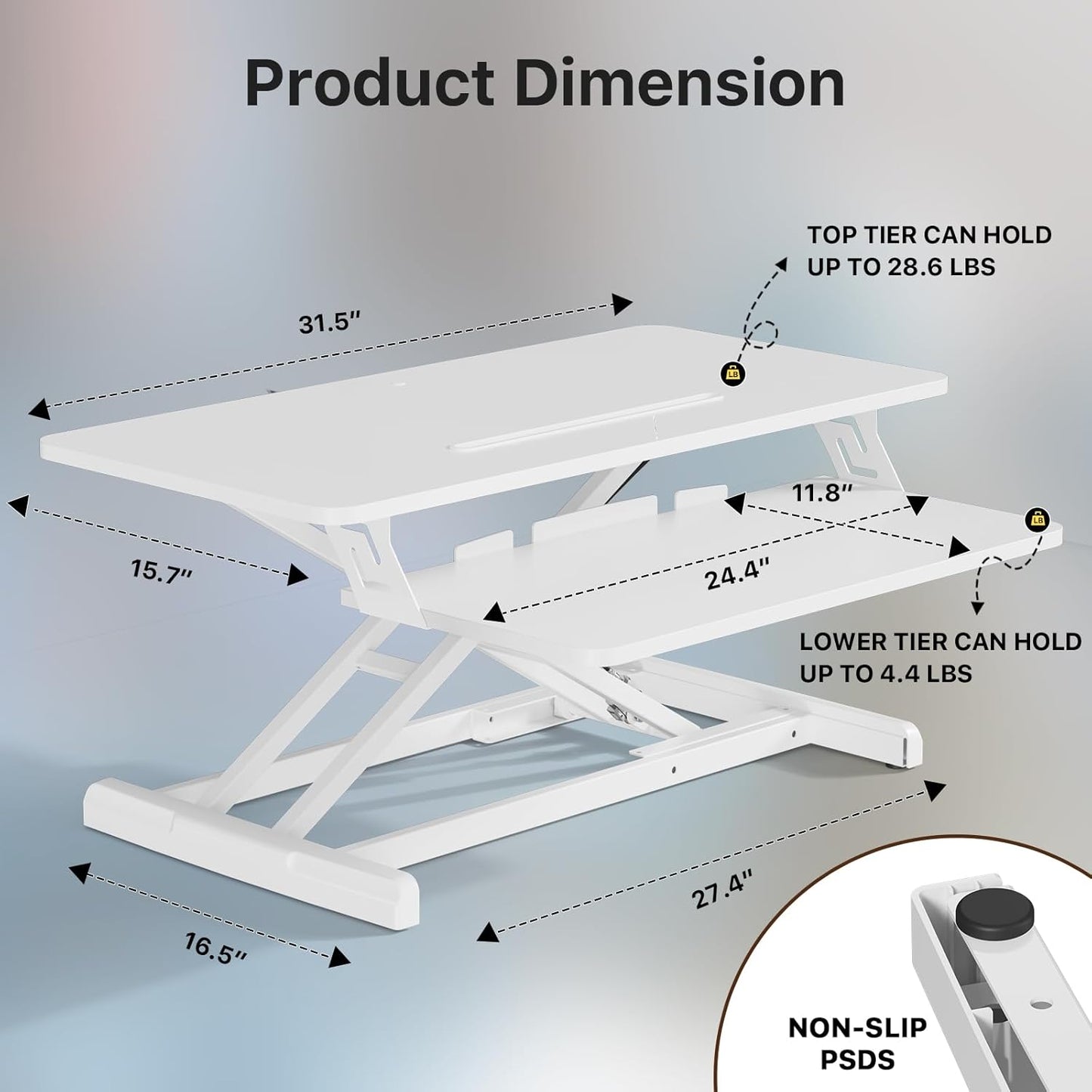 JOY worker Standing Desk Converter, 32" Wide Height Adjustable Sit Stand Up Desk Riser with Keyboard Tray, Desktop Workstation Riser for Home Office Computer Laptop, Particle Board, White