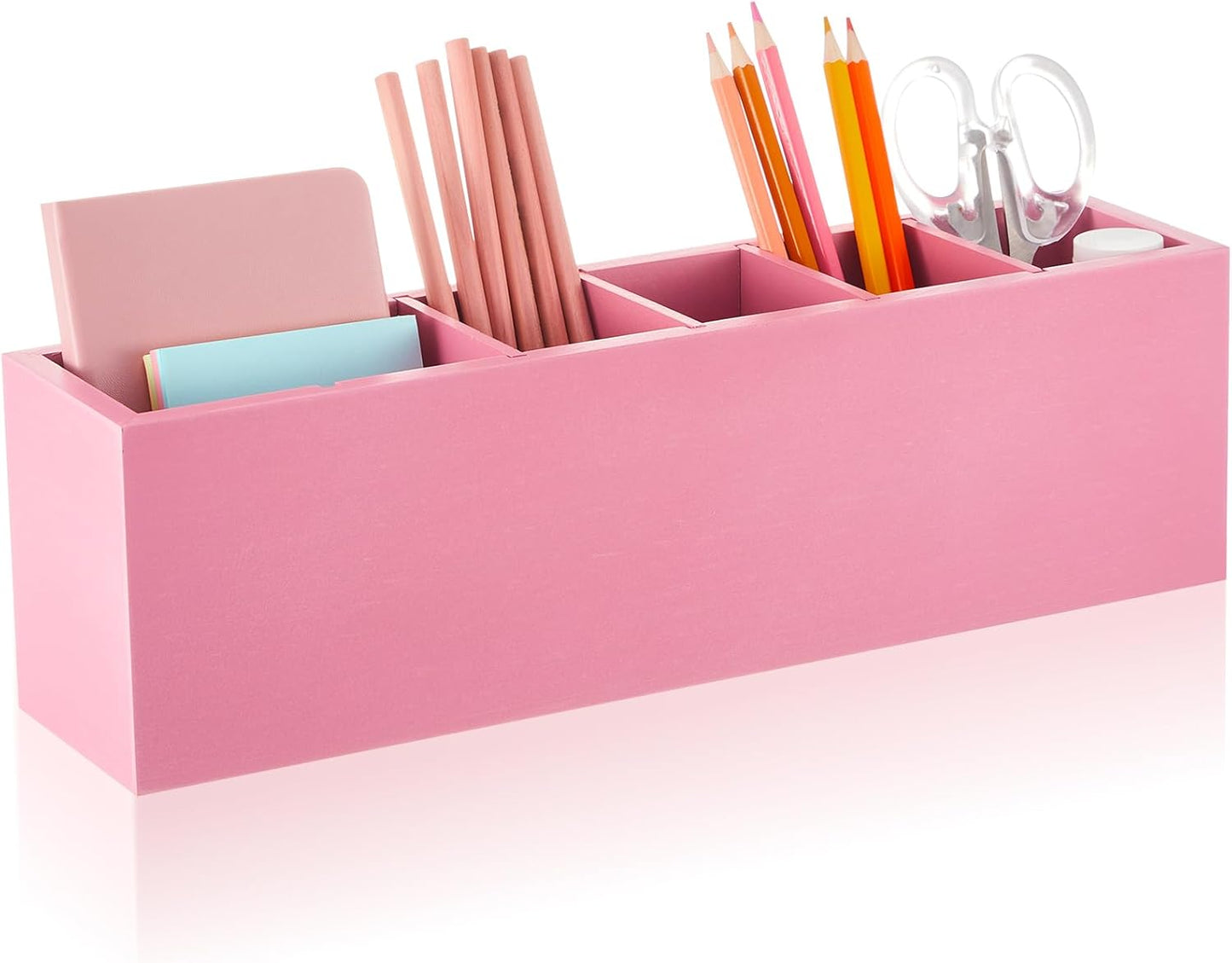 Jetec Wooden Pencil Holder 5 Compartments for Desk Adjustable Pen Holder Wood Office Desk Organizers and Accessories Makeup Brush Organizer for Pen, Home, Office and Art Supplies (White)