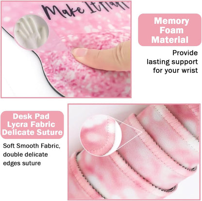 Memory Foam Ergonomic Keyboard Wrist Rest Pad and Mouse Wrist Rest Support Mouse Pad Set for Office Gaming Easy Typing-Pink Fluid