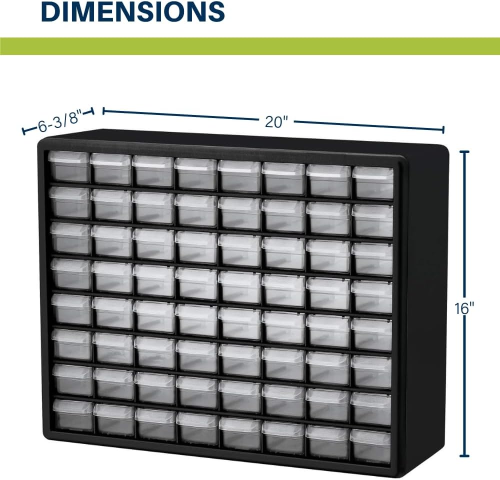 Akro-Mils 24-Drawer Plastic Drawer Storage Cabinet for Garage Organization, Bead Organizer, Building Bricks Storage, Teacher Toolbox, Makeup Organizer, 20" W x 6" D x 16" H, 10124 Black