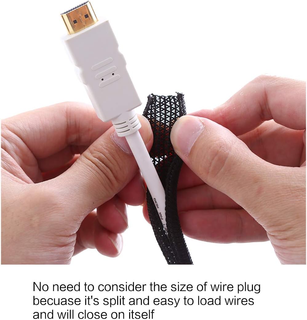 Alex Tech 10ft - 1/2 inch Cord Protector Wire Loom Tubing Cable Sleeve Split Sleeving For USB Cable Power Cord Audio Video Cable – Protect Cat From Chewing - Black
