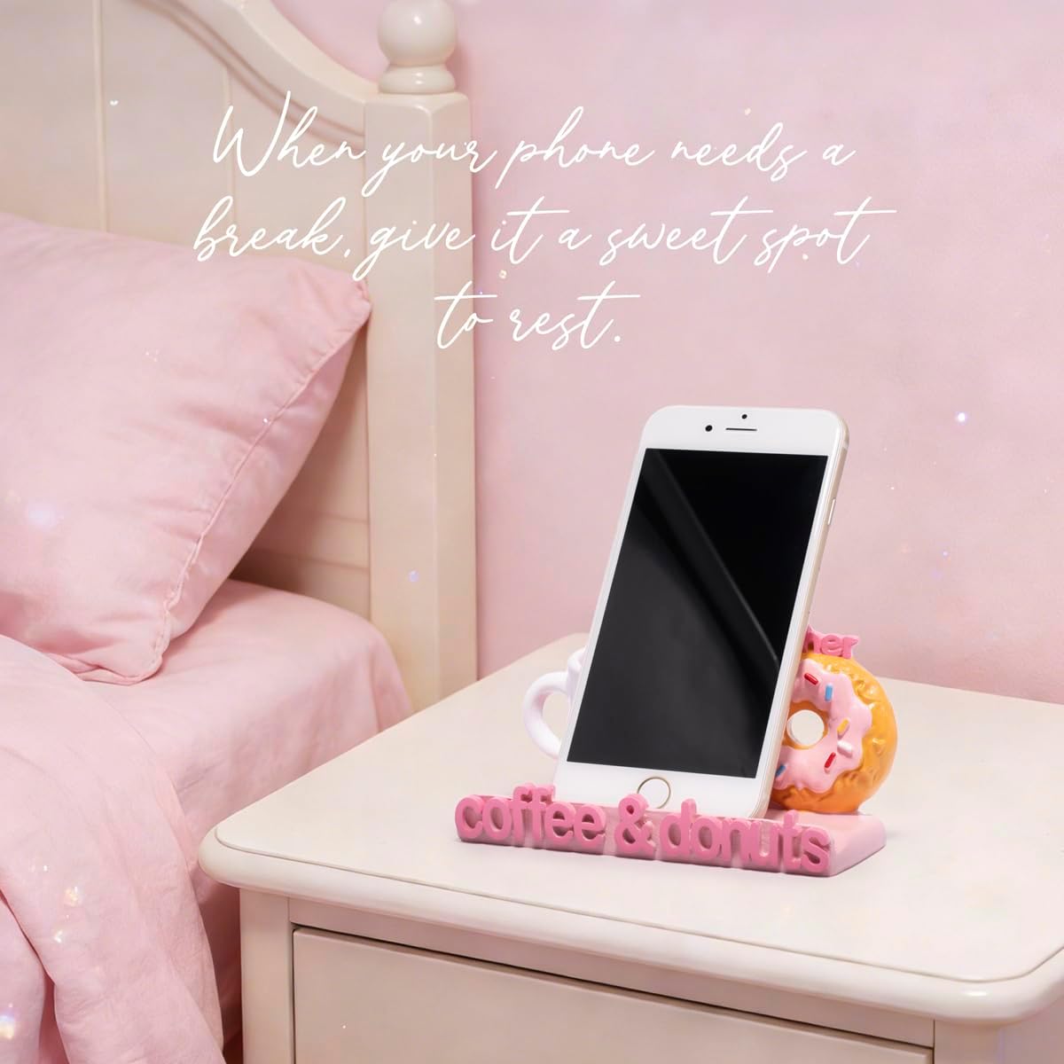 ZAWUU Coffee & Donuts Phone Stand - Cute Resin Phone Holder for Desk, Bedside Table, and Kitchen Counter, Adjustable Vertical & Horizontal Display, Fun Gift for Coffee Lovers, Women, and Teens
