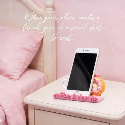 ZAWUU Coffee & Donuts Phone Stand - Cute Resin Phone Holder for Desk, Bedside Table, and Kitchen Counter, Adjustable Vertical & Horizontal Display, Fun Gift for Coffee Lovers, Women, and Teens