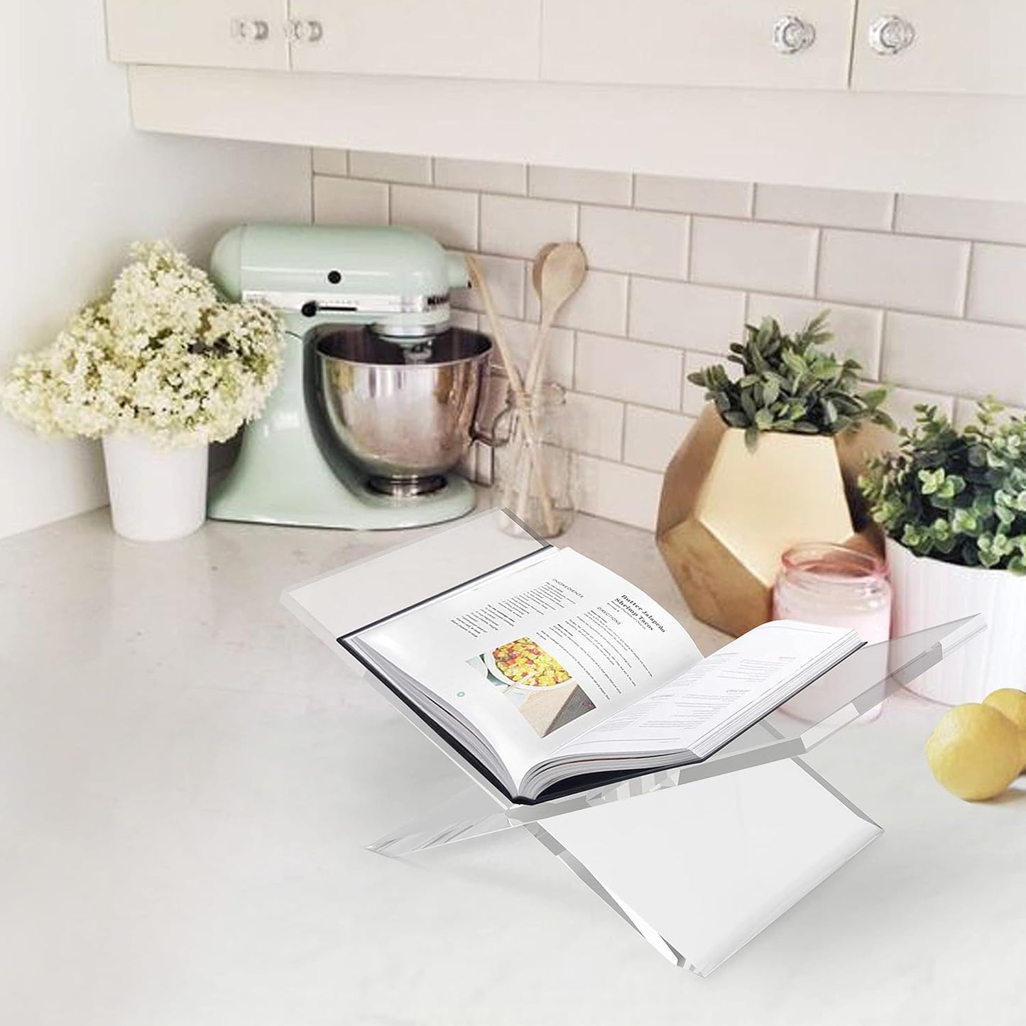 Acrylic Book Stand-Open and Closed Bookstand for Display Stand and Reading Coffee Table-Magazine and Book Holder-for Recipe Cookbooks,Documents,Textbook,Art Books,Bibles,Easel-Home and Office-Black