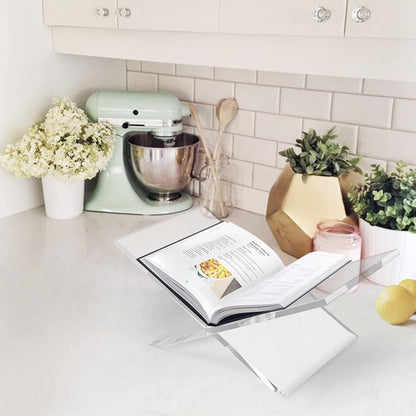 Acrylic Book Stand-Open and Closed Bookstand for Display Stand and Reading Coffee Table-Magazine and Book Holder-for Recipe Cookbooks,Documents,Textbook,Art Books,Bibles,Easel-Home and Office-Black