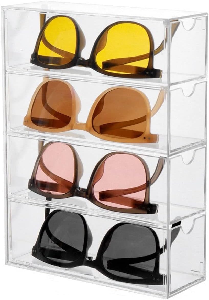 CLUQMEIK Acrylic Sunglasses Organizer with 4 Lid Drawer Organizer Rectang Supplies for Bathroom, Dorm, Desk, Countertop, Office (Transparent)