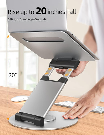 Nulaxy Telescopic 360 Rotating Laptop Stand for Desk Adjustable Height Swivel Pull Out Design Ergonomic Laptop Riser Standing Desk Converter Fits All 10-17" Laptops Computer MacBook, Gray