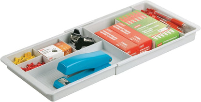 mDesign Expandable Plastic Drawer Organizer and Storage Container for Office Supplies - Gel Pen Pencil, Marker, Stationary, Desk Supply Holder for Drawers and Desktop - Lumiere Collection - Light Gray