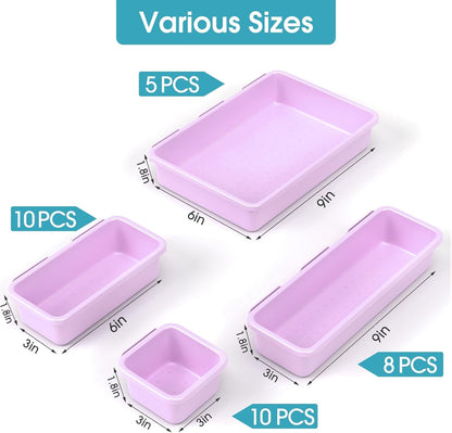 StoreHappily 10 PCS Drawer Organizer Set, 4 Size Makeup Drawer Divider Organizer With Non-Slip Pads, Interlocking Plastic Storage Bins for Office,Jewelry Vanity,Gadgets, Bathroom,Kitchen, Black