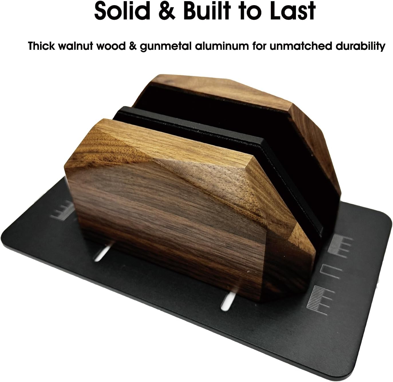 Walnut Wood Vertical Laptop Stand, Dual Slot Wooden Laptop Holder Vertical for Desk, Width Adjustable Dock Compatible with MacBook Pro and Universal Gaming Laptops