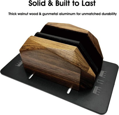 Walnut Wood Vertical Laptop Stand, Dual Slot Wooden Laptop Holder Vertical for Desk, Width Adjustable Dock Compatible with MacBook Pro and Universal Gaming Laptops