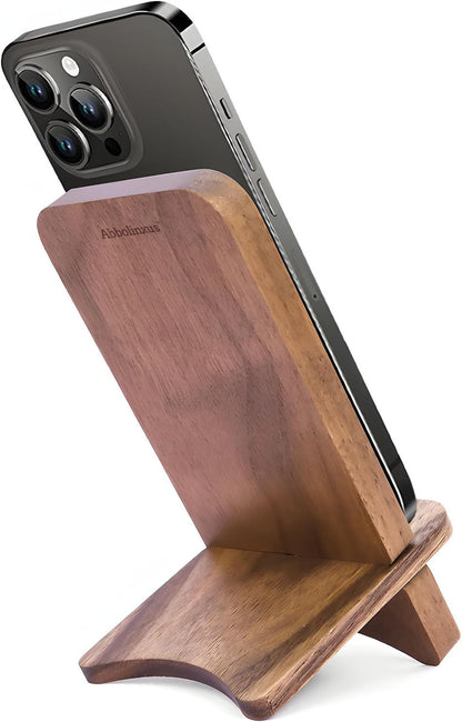 Solid Wood Phone Stand, Desktop Wooden Phone Stand, Simple Phone Holder, Compatible with All Phones (Walnut Wood)