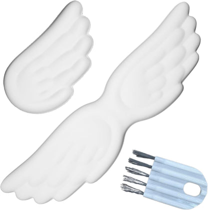 White Angel Wings Ergonomic Memory Foam Wrist Rest Computer Keyboard and Mouse Set Cute Gaming Keyboard Wrist Support pad PU Leather Surface Non-Slip and Waterproof Includes a Cleaning Brush
