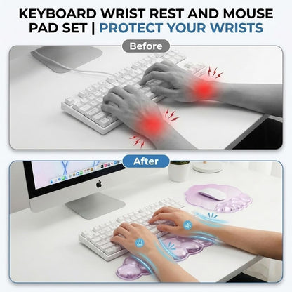 Ergonomic Cloud-Shaped Keyboard Wrist Rest & Non-Slip Mouse Pad Set, Soft Gel Support, Easy-to-Clean, Durable, Ideal for Long Work & Study Hours