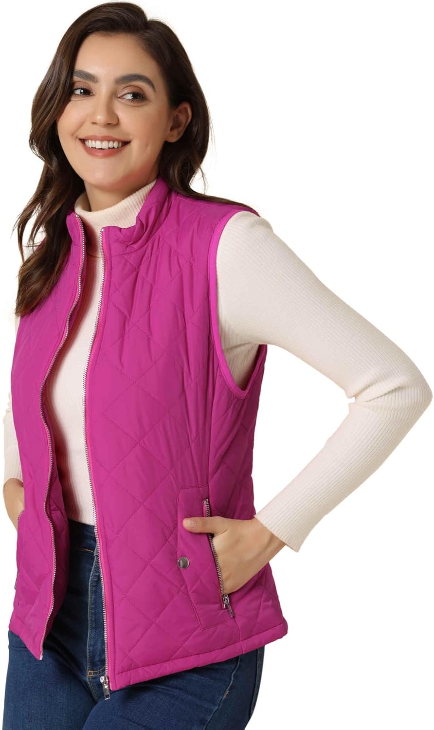 Allegra K Women's Puffer Vest Stand Collar Lightweight Gilet Quilted Zip Vest