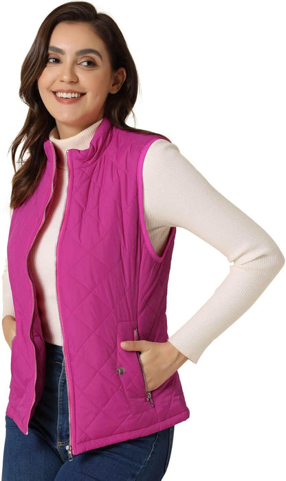 Allegra K Women's Puffer Vest Stand Collar Lightweight Gilet Quilted Zip Vest
