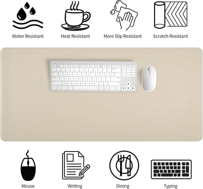 Bloss Leather Desk Pad and Keyboard Wrist Rest, Large Mouse Pad + Keyboard Pad+Mouse Wrist Support, Non-Slip Desk Mat Protector for Office, Home(31.5×15.7 Inches,Beige)