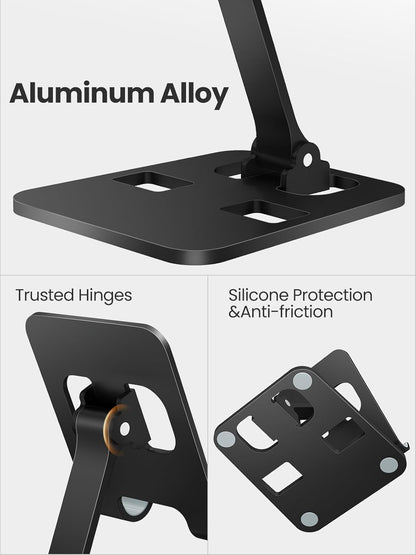 Phone Stand for Desk, Dual Folding Cell Phone Holder, Fully Adjustable Portable Mobile Phone Holder for iPhone 17 16 15 14 13 12 11 Pro Max Plus Air, Galaxy S25 S24, All Phones (Black)