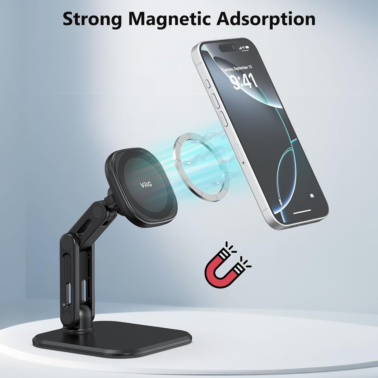 VRIG Magnetic Phone Stand for Desk,Adjustable Foldable & Portable MagStand with Angle Adjustment Cell Phone Holder for iPhone 17 16 15 14 13 12 Pro Max & MagSafe Case