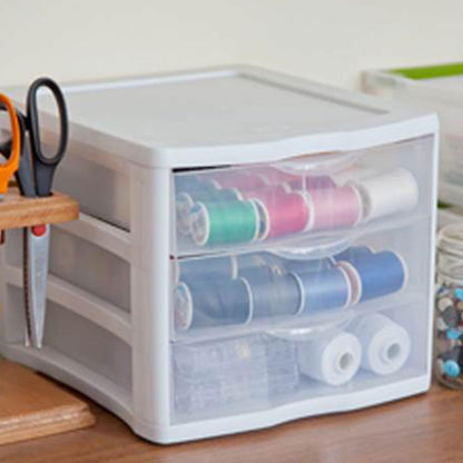 Sterilite ClearView Compact Stacking 3 Drawer Storage Organizer System for Crafting Supplies, Home Office, or Dorm Room, (20 Pack)