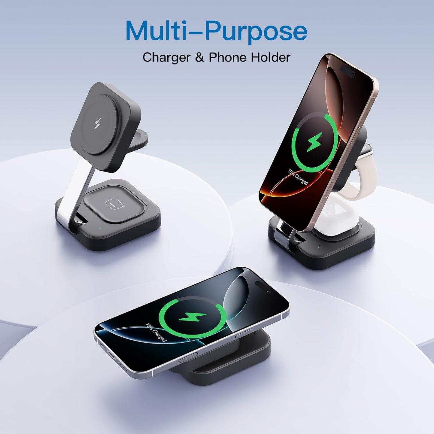 RYND 2026 Traveling Wireless Mag-Safe Fast Charging Station,Magnetic 3 in 1 Charger with iPhone 17 16 15 14 13 12 Pro Max Plus,Apple Watch Series & Air pods 4 3 2 Pro-Gifts for Wife & Husband(White)