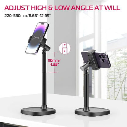 ULANZI Cell Phone Stand Mount for Desk, Vijim HP004 Adjustable Height & Angle Phone Holder, 360 Degree Rotating Desktop Phone Stand Compatible with iPhone, Samsung and All Phones