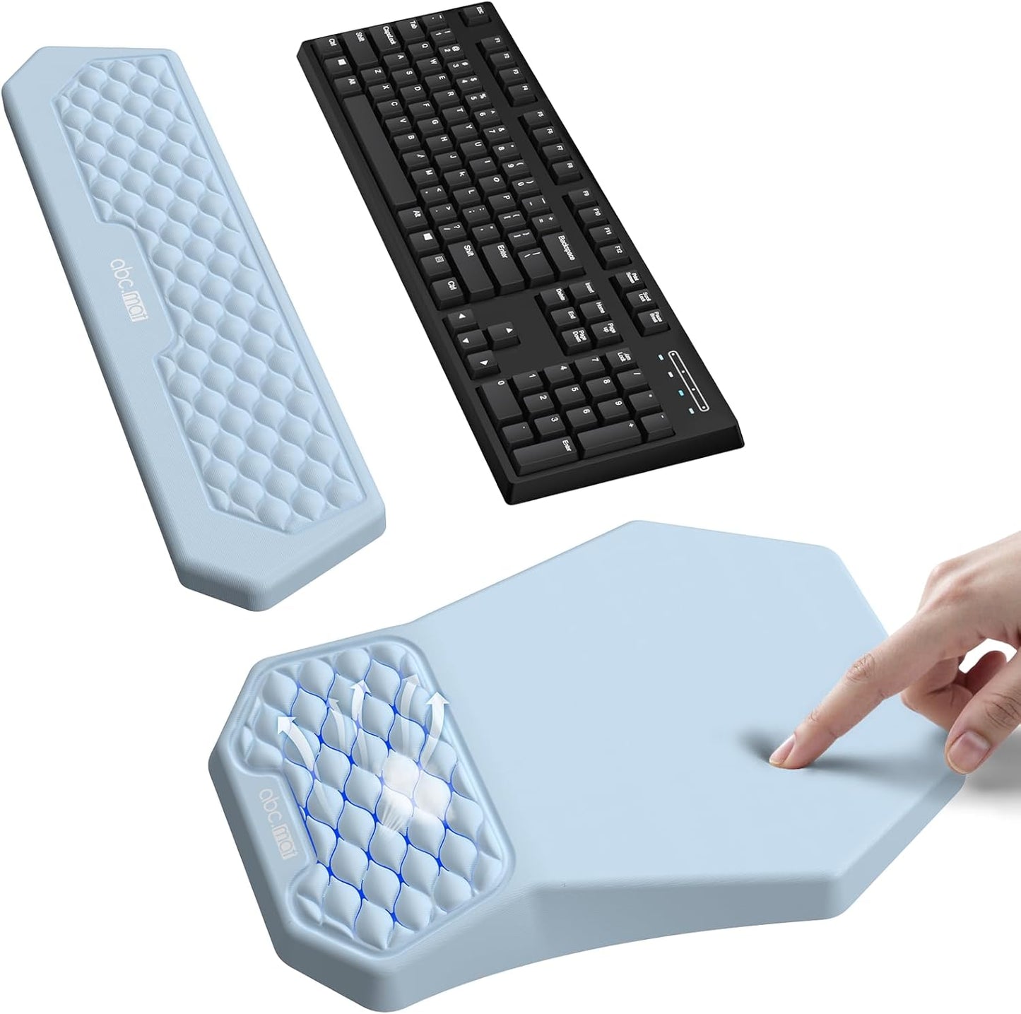 Ergonomic Mouse Pad and Keyboard Wrist Rest Support Set, Massage Design Mousepad for Carpal Tunnel Pain Relief, Memory Foam, Non-Slip PU Base for Computer Desk, Baby Blue