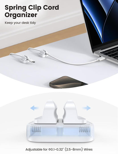 5Pack Cable Spring Holder Clips, Cord Organizer for Desk - Lamicall Adjustable Cord Wire Holder Keeper, Phone Charger Organizer Clips, Wire Cable Management for Nightstand Wall Car Office Desktop
