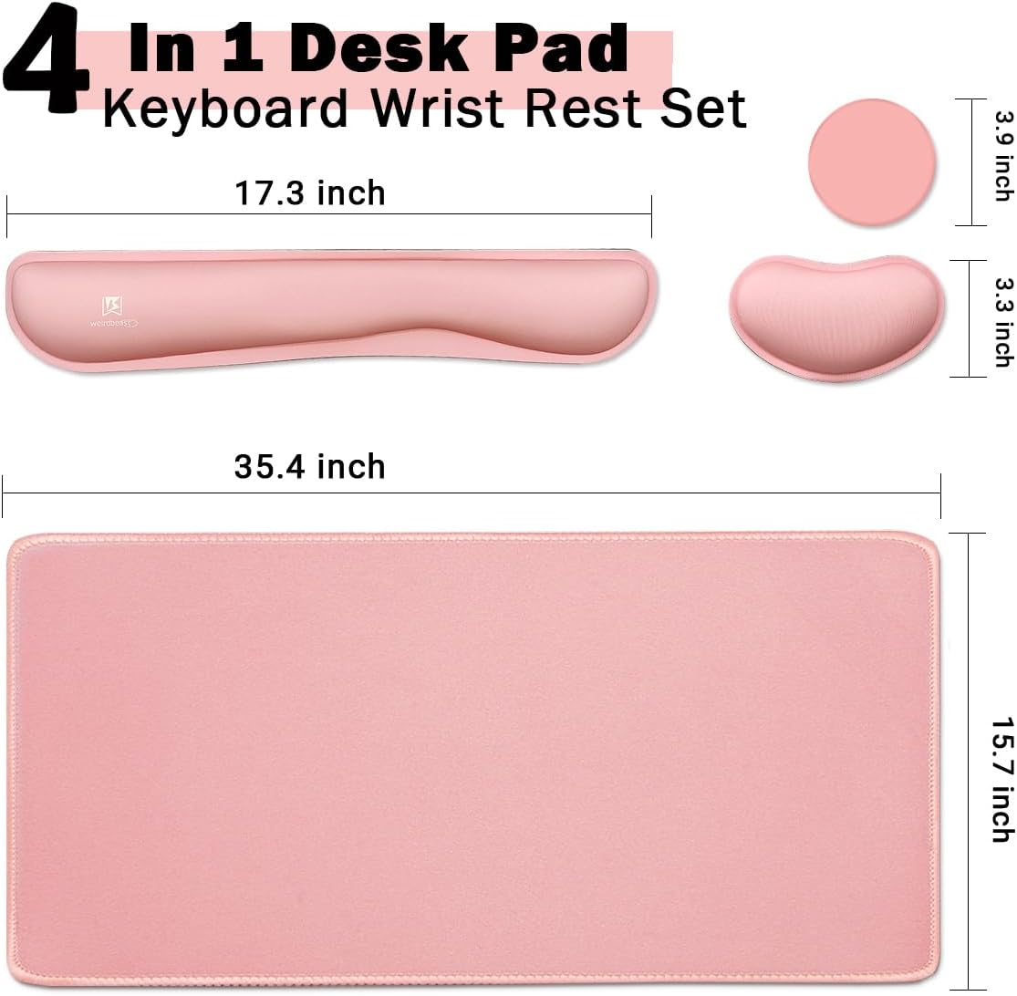 4-in-1 Large Gaming Mouse Pad, Keyboard Wrist Rest Pad & Wrist Support Mousepad Set, Extended Desk Pad Waterproof Desk Mat for Home Office Study Game-Black